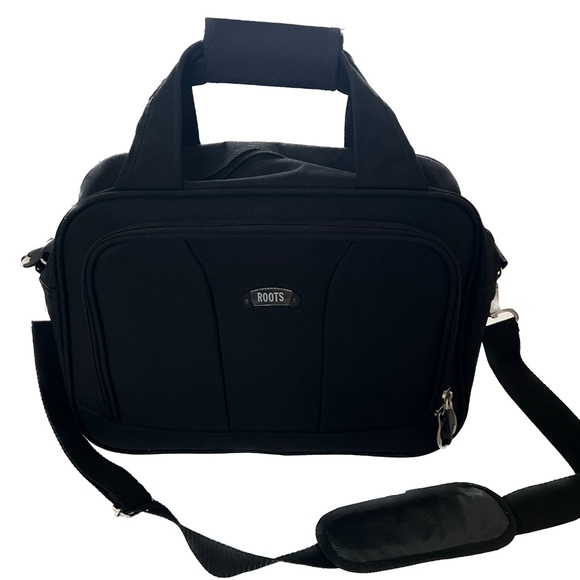 Roots Travel Bag Under Seat w. Roller Strap Shoulder Strap & Top Handles Black - Picture 1 of 7